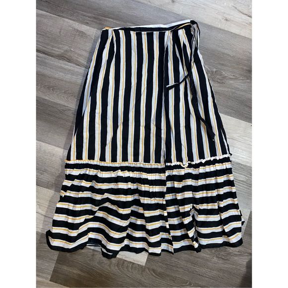Who What Wear Yellow, Black, White Striped Ruffled Hem Tie Wrap Midi Skirt, Sz 4 - Picture 4 of 9